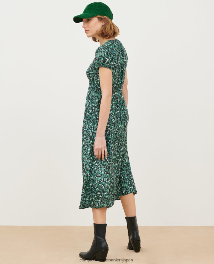 DVF☆リンディ フローラル コットン ミディドレス グリーン 衣類 ludivine - シルキープリントドレス 0512 グリーンカメオ