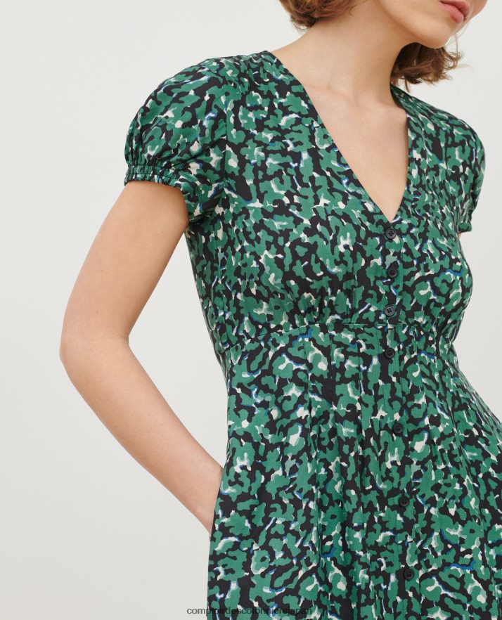 DVF☆リンディ フローラル コットン ミディドレス グリーン 衣類 ludivine - シルキープリントドレス 0512 グリーンカメオ