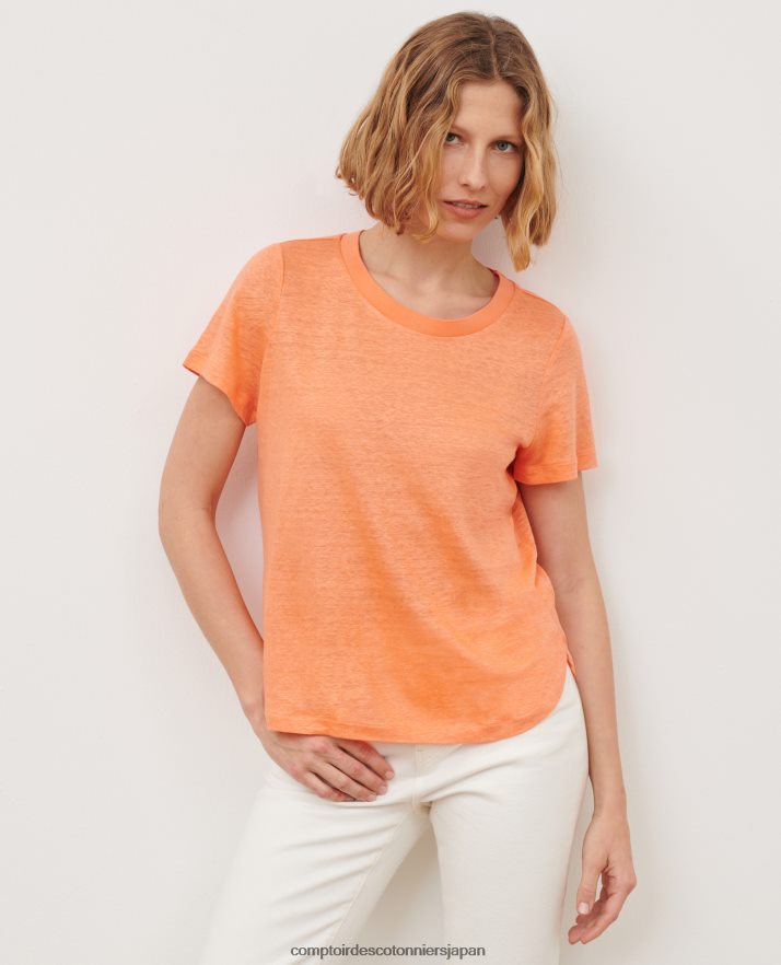 衣類 amandine - リネン ラウンドネック T シャツ a233 ソリッドコレールオレンジ Comptoir Des Cotonniers B66468T50