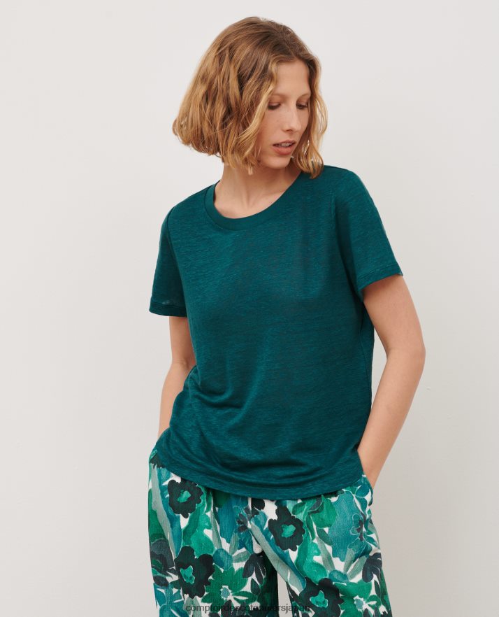 衣類 amandine - リネン ラウンドネック T シャツ a662 ソリッドブルーダック Comptoir Des Cotonniers B66468T45